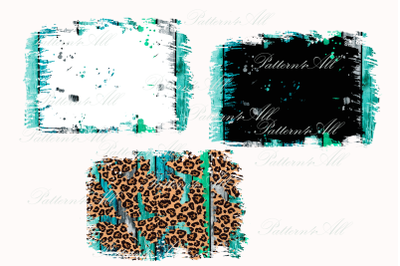 PNG Distressed turquoise wood background,black chalk effect, leopard