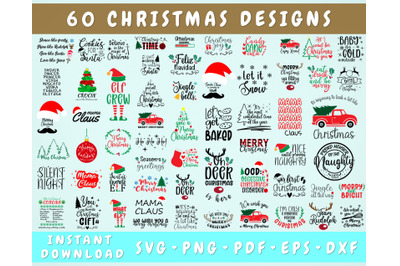 Christmas SVG Bundle - 60 Designs, Christmas Quote SVG