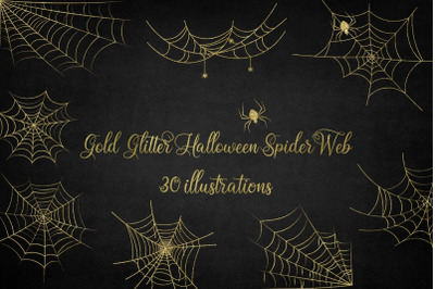 Gold Glitter Halloween Spider Web Clipart