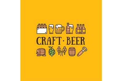 Craft Beer Design Template Contour Lines Icon Concept Banner Card. Vec