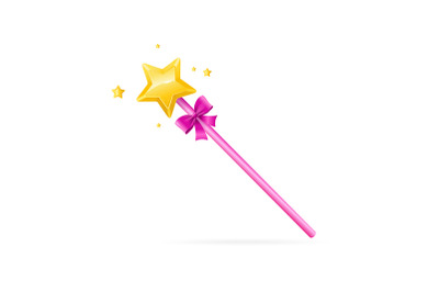 Realistic Detailed 3d Pink Magic Wand with Golden Star. Vector