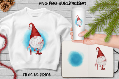 Christmas gnome sublimation. Design for printing.