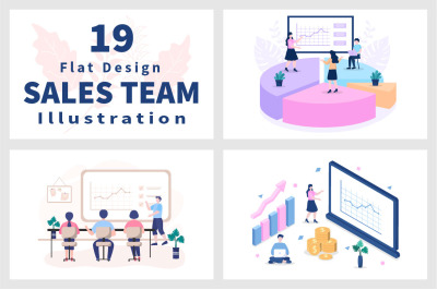 19 Sales Team with Financial Business Vector Illustration