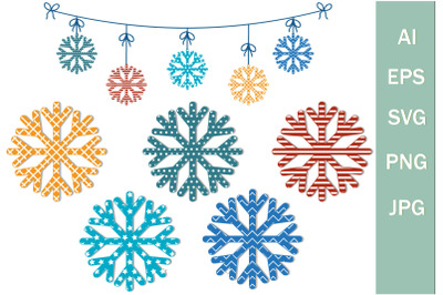 Christmas garland snowflakes with an ornament, SVG format