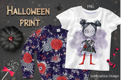 Halloween Vampire girl sublimation. Design for printing.