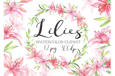 Watercolor lilies Clipart Floral Clip Art Lily Watercolor Flowers