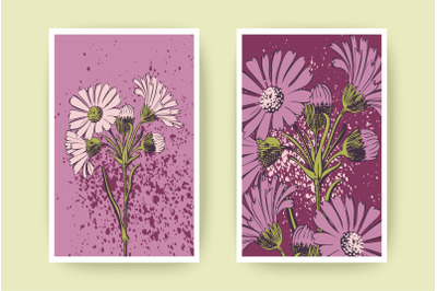 Hand drawn Chrysanthemum flowers greeting card&2C; artistic vector illust