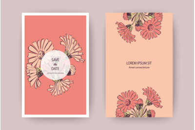 Hand drawn Chrysanthemum flowers greeting card, artistic vector illust