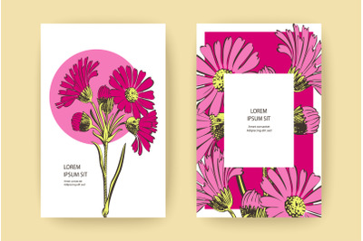 Hand drawn Chrysanthemum flowers greeting card&2C; artistic vector illust