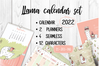 Calendar 2022 with cute llamas and bonus