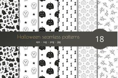 Halloween black and white seamless patterns big pack.