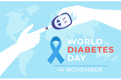 World diabetes day. Diabet disease poster with hands hold glucometer a