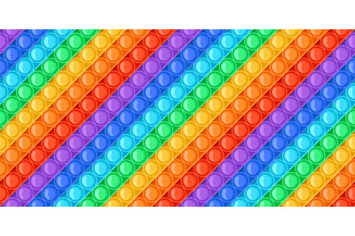 Cartoon rainbow pop it toy bubbles seamless pattern. Antistress sensor