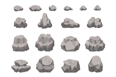 Cartoon stones, rocks, boulders, rubble and gravel pieces. Natural gra