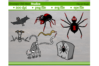 various Halloween creatures | snakes spiders and animal skeletons