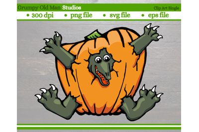 baby dinosaur breaking out of a pumpkin | happy Halloween