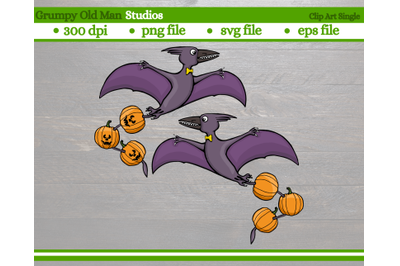 pterodactyl with pumpkins on his tail | Halloween dinosaur