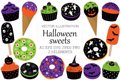 Halloween cupcakes. Halloween ice cream. Halloween donuts