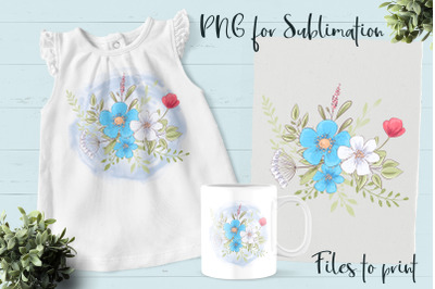 Blue Flowers sublimation. Design for printing.