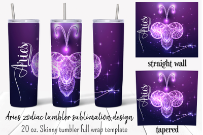 Aries zodiac sign tumbler sublimation design. Full wrap png.