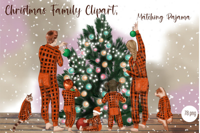 Christmas Family Clipart, Matching Pajama