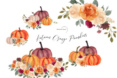 Fall Autumn Orange Pumpkins clipart, Burnt Orange Pumpkin