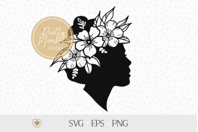 Woman face svg, Flower crown svg, Profile silhouette