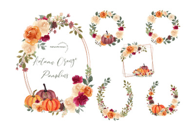 Gold Frame Orange Pumpkins Clipart&2C; Rustic Burnt Orange Pumpkin