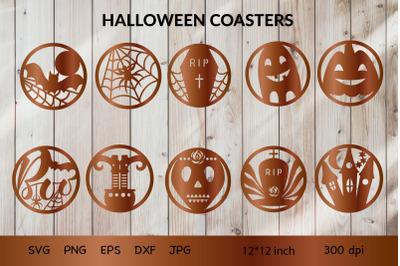Halloween Coasters Bundle. Decorative Circle Coasters SVG