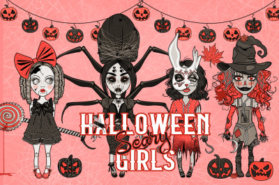 Halloween Scary Girls Characters Set