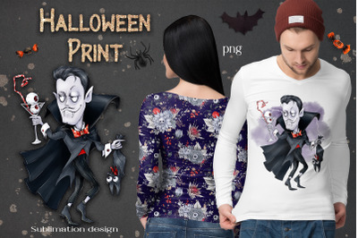 Halloween Vampire sublimation. Design for printing.