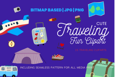Traveling 15 Clipart Plus Seamless Pattern
