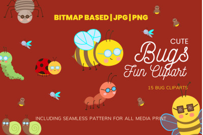 Cute Bug 15 Clipart Plus Seamless Pattern