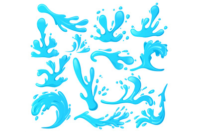 Blue water splashes, ocean waves, spray drops. Sea water wavy swirls,