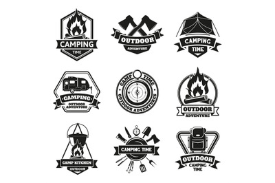 Camping outdoor emblems. Touristic hiking vintage outdoor adventure la