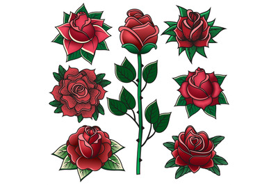 Vintage engraving roses old school tattoo symbols. Old tattoo school r