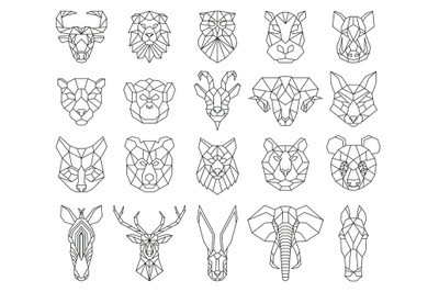 Polygonal geometric linear animal fox&2C; deer&2C; bear portraits. Animals h
