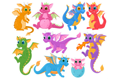 Cartoon cute baby fairytale fantasy dragons characters. Medieval creat