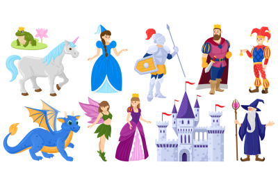 Cartoon fairy tale medieval magic world characters. Fantasy fairy tale