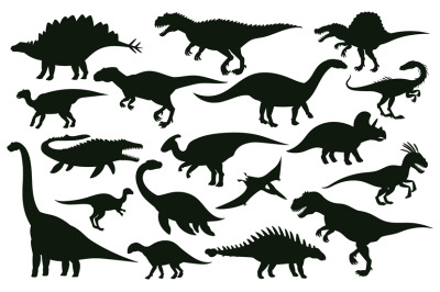 Cartoon dinosaurs, jurassic extinct dino raptors silhouettes. Jurassic