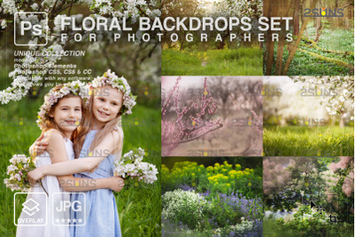 Floral backdrop &amp; Digital backdrop, Photoshop overlay