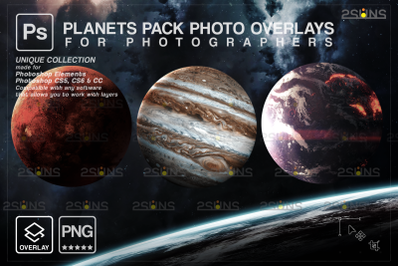 Planets Photoshop overlay &amp; Galaxy backdrop, Space clipart