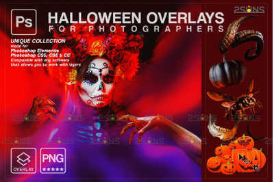 Halloween overlay &amp; Pumpkin clipart, Photoshop overlay, Skull png