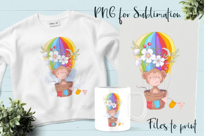 Cute Monkey sublimation. Design for printing.