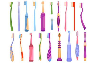 Cartoon electric and manual dental hygiene tools toothbrushes. Product