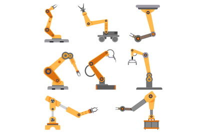 Arm robots collection for industrial conveyor. Robotic automated
