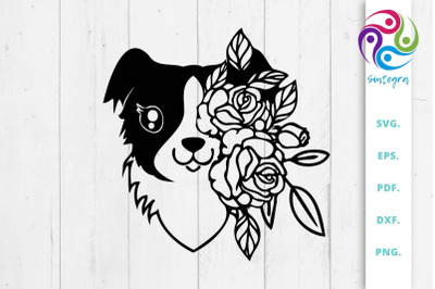 Floral Collie Dog SVG File