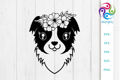 Flowers On Head Collie Dog SVG File