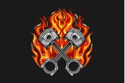 Two Crossed Pistons in Burning Flame