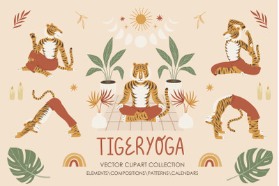 Tigeryoga vector clipart set